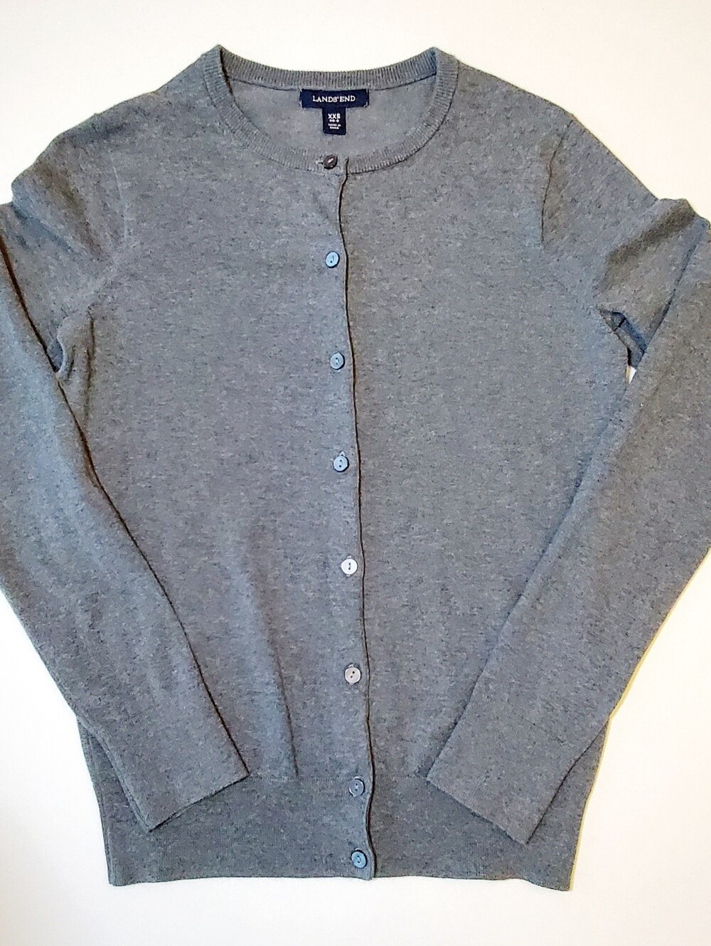 Lands' End Charcoal Gray Supima Cotton Cardigan, XXS 00-0